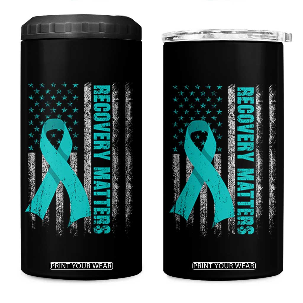 Recovery Matter Sobriety Anniversary Sober AA NA 4 in 1 Can Cooler Tumbler Vintage American Flag TS11 One Size: 16 oz Black Print Your Wear