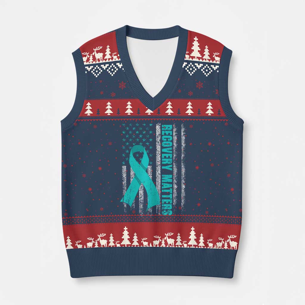 Recovery Matter Sobriety Anniversary Sober AA NA V-Neck Knit Sweater Vest Vintage American Flag TS11 Navy Red Print Your Wear