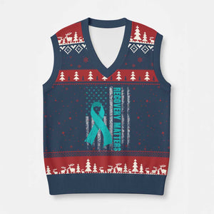 Recovery Matter Sobriety Anniversary Sober AA NA V-Neck Knit Sweater Vest Vintage American Flag TS11 Navy Red Print Your Wear
