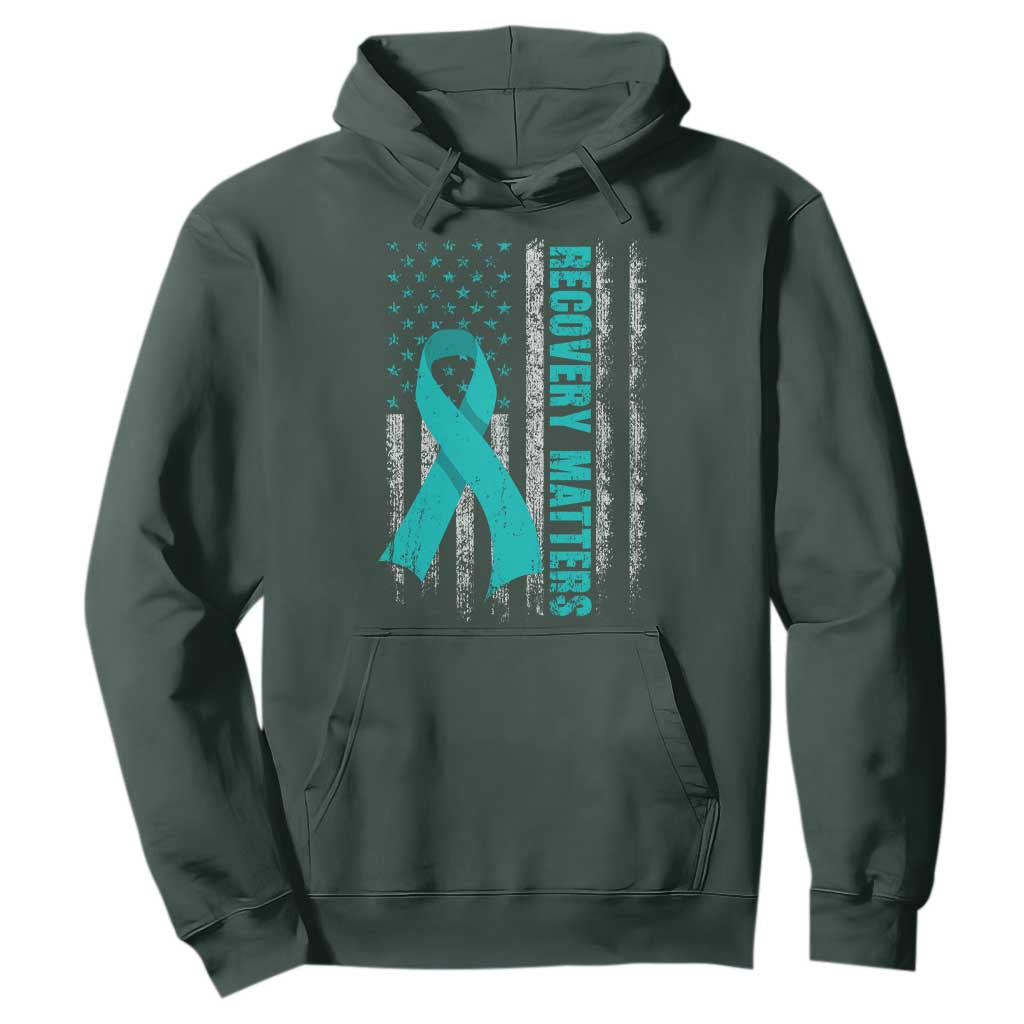 Recovery Matter Sobriety Anniversary Sober AA NA Hoodie Vintage American Flag TS11 Dark Forest Green Print Your Wear