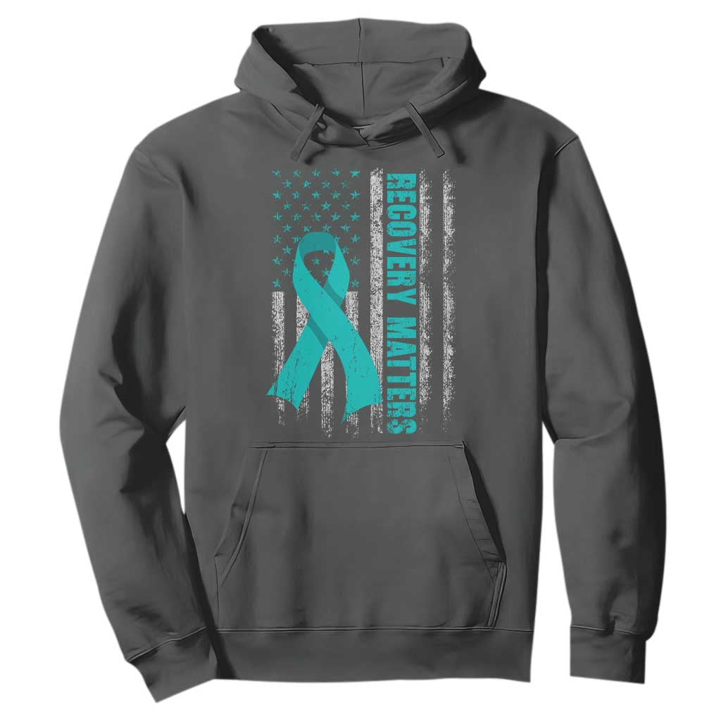 Recovery Matter Sobriety Anniversary Sober AA NA Hoodie Vintage American Flag TS11 Dark Heather Print Your Wear