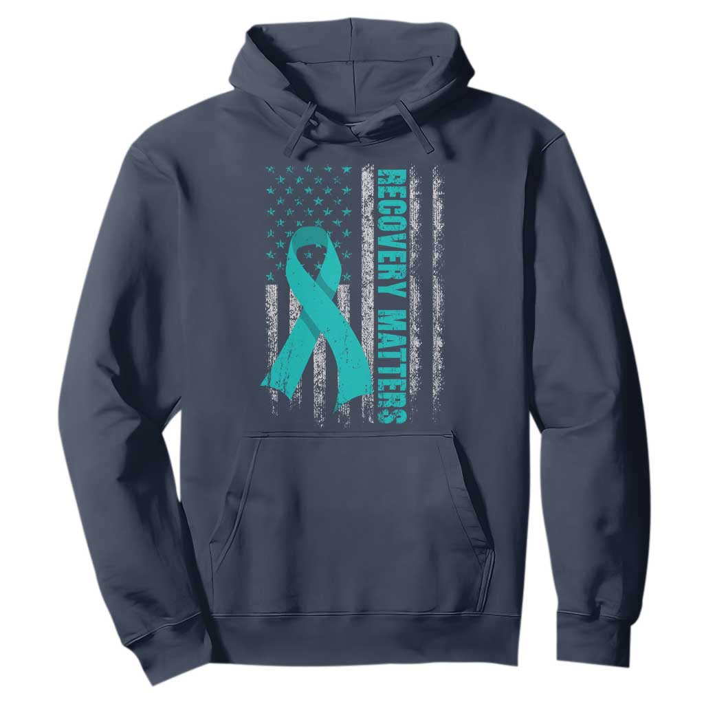 Recovery Matter Sobriety Anniversary Sober AA NA Hoodie Vintage American Flag TS11 Navy Print Your Wear