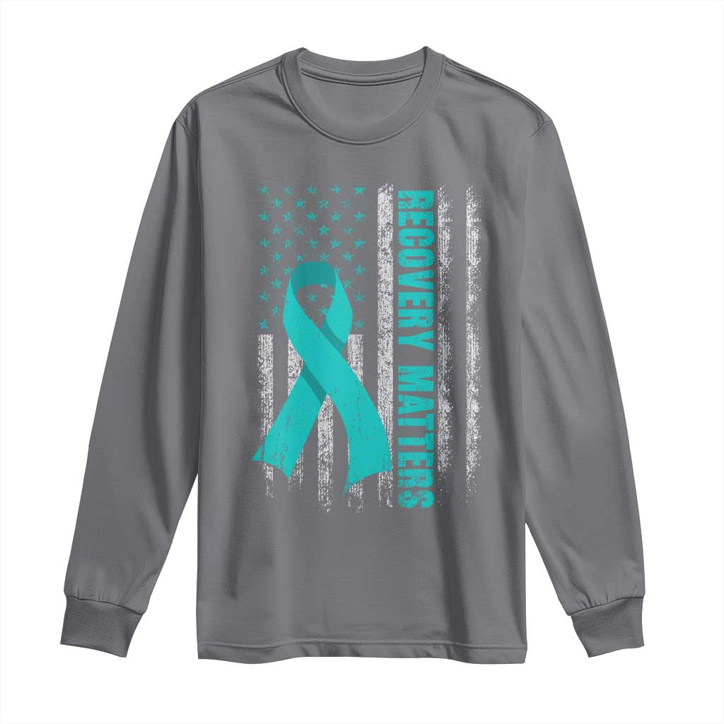 Recovery Matter Sobriety Anniversary Sober AA NA Long Sleeve Shirt Vintage American Flag TS11 Charcoal Print Your Wear