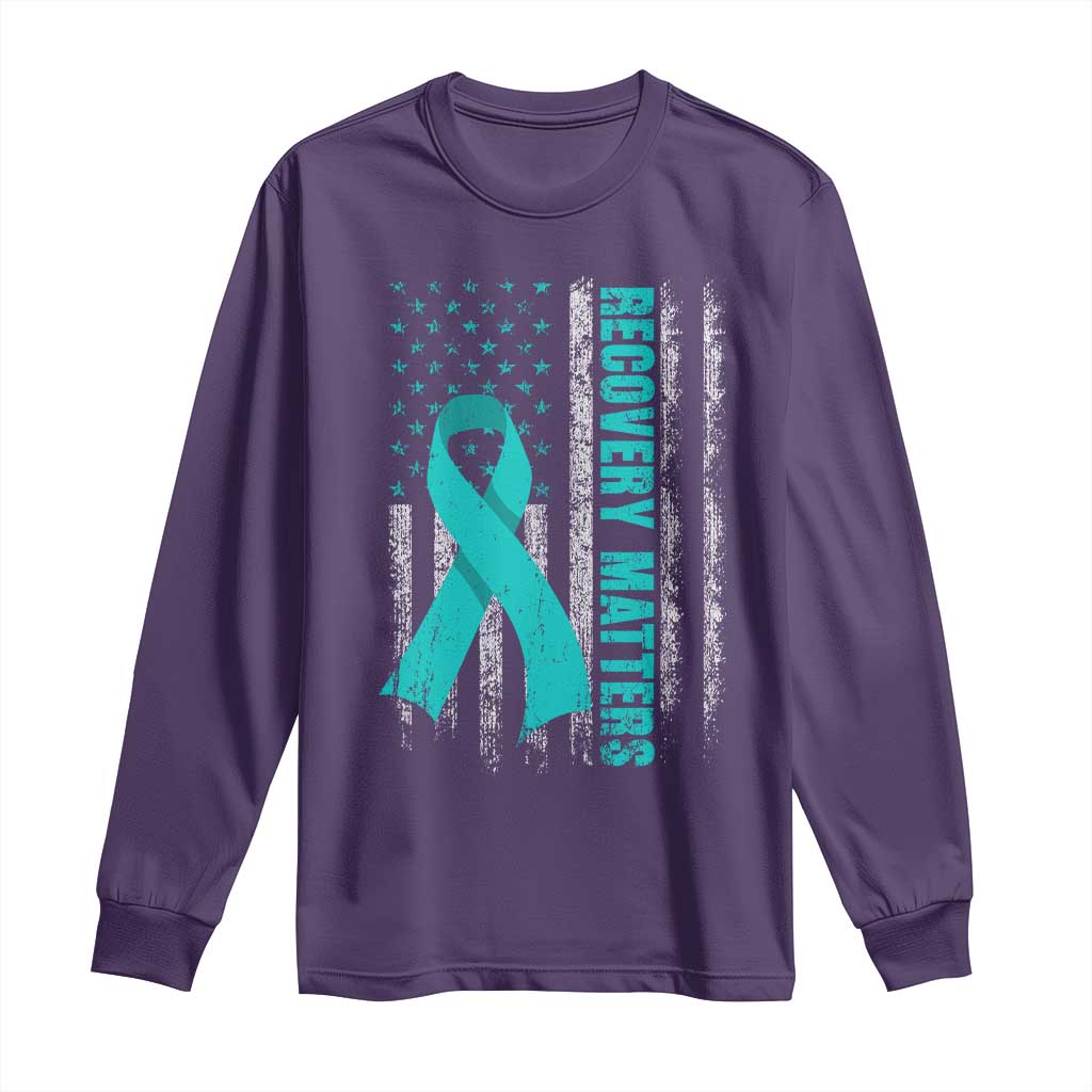 Recovery Matter Sobriety Anniversary Sober AA NA Long Sleeve Shirt Vintage American Flag TS11 Purple Print Your Wear