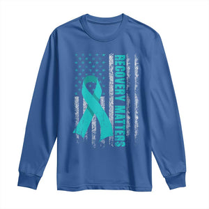 Recovery Matter Sobriety Anniversary Sober AA NA Long Sleeve Shirt Vintage American Flag TS11 Royal Blue Print Your Wear