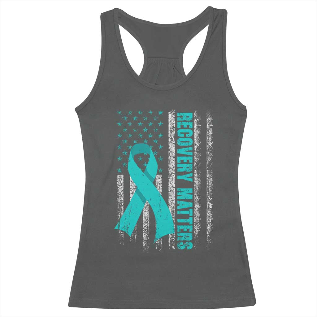 Recovery Matter Sobriety Anniversary Sober AA NA Racerback Tank Top Vintage American Flag TS11 Dark Heather Print Your Wear