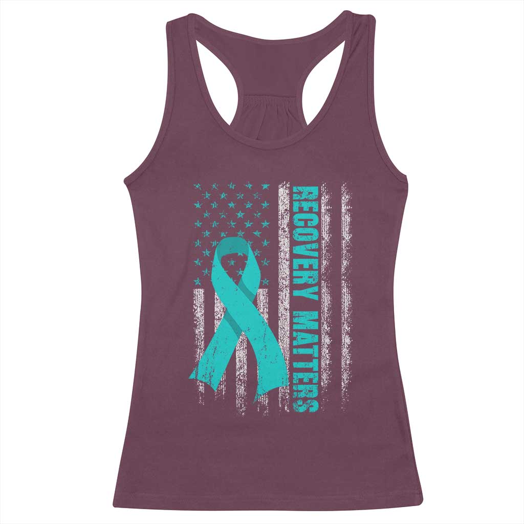 Recovery Matter Sobriety Anniversary Sober AA NA Racerback Tank Top Vintage American Flag TS11 Maroon Print Your Wear