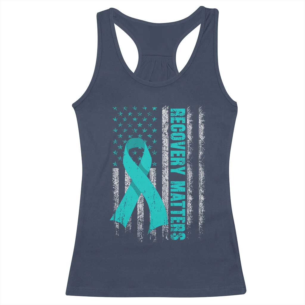 Recovery Matter Sobriety Anniversary Sober AA NA Racerback Tank Top Vintage American Flag TS11 Navy Print Your Wear
