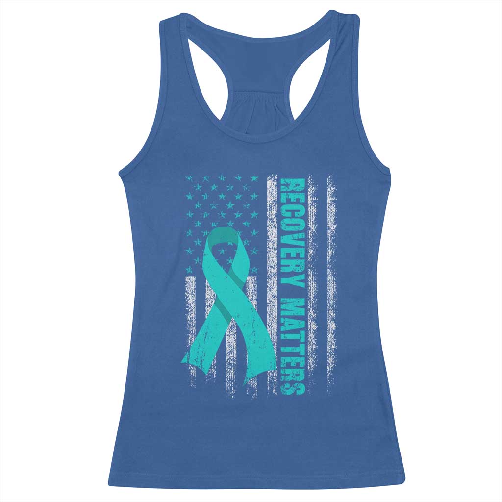 Recovery Matter Sobriety Anniversary Sober AA NA Racerback Tank Top Vintage American Flag TS11 Royal Blue Print Your Wear
