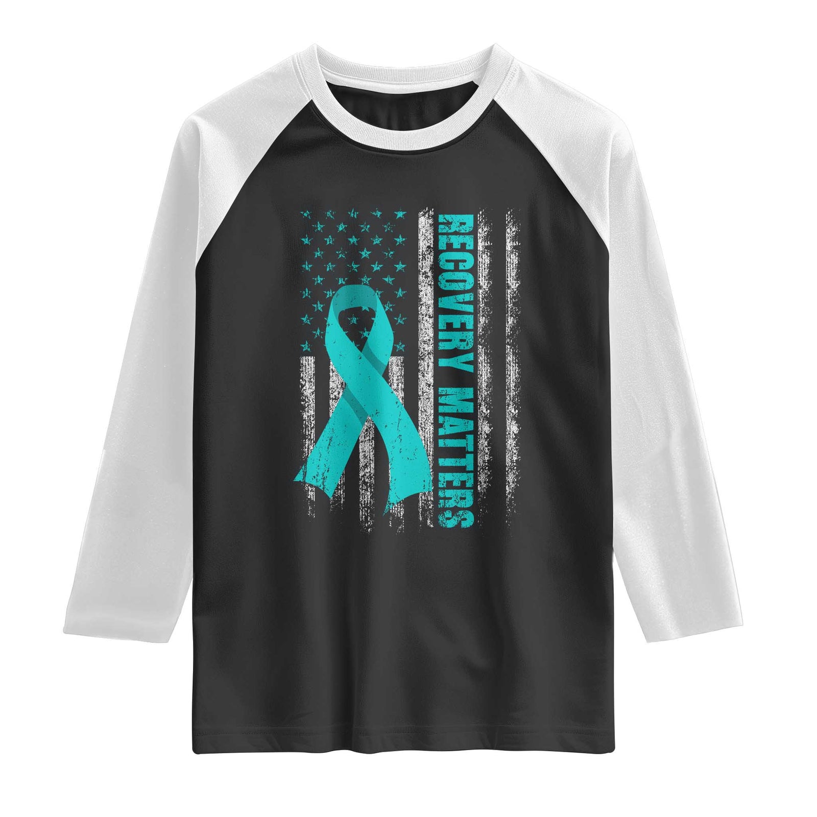 Recovery Matter Sobriety Anniversary Sober AA NA Raglan Shirt Vintage American Flag TS11 Black White Print Your Wear