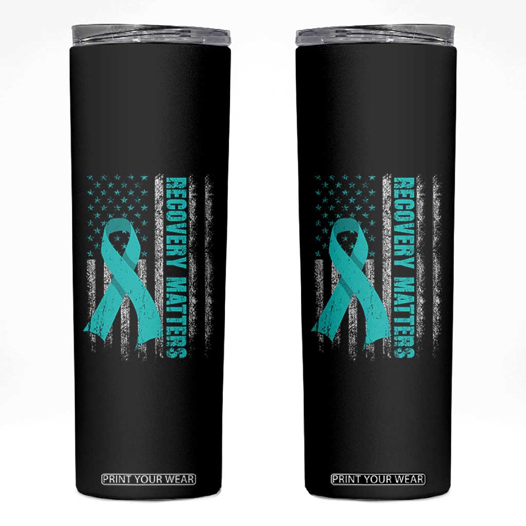 Recovery Matter Sobriety Anniversary Sober AA NA Skinny Tumbler Vintage American Flag TS11 Black Print Your Wear