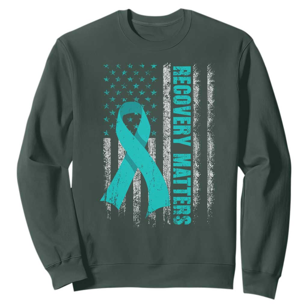 Recovery Matter Sobriety Anniversary Sober AA NA Sweatshirt Vintage American Flag TS11 Dark Forest Green Print Your Wear
