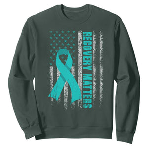Recovery Matter Sobriety Anniversary Sober AA NA Sweatshirt Vintage American Flag TS11 Dark Forest Green Print Your Wear