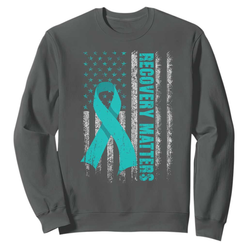Recovery Matter Sobriety Anniversary Sober AA NA Sweatshirt Vintage American Flag TS11 Dark Heather Print Your Wear