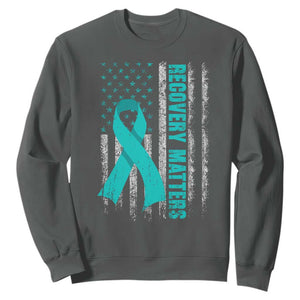Recovery Matter Sobriety Anniversary Sober AA NA Sweatshirt Vintage American Flag TS11 Dark Heather Print Your Wear