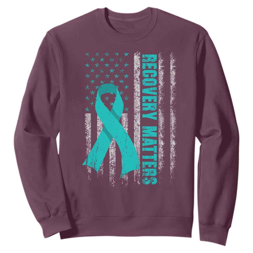 Recovery Matter Sobriety Anniversary Sober AA NA Sweatshirt Vintage American Flag TS11 Maroon Print Your Wear