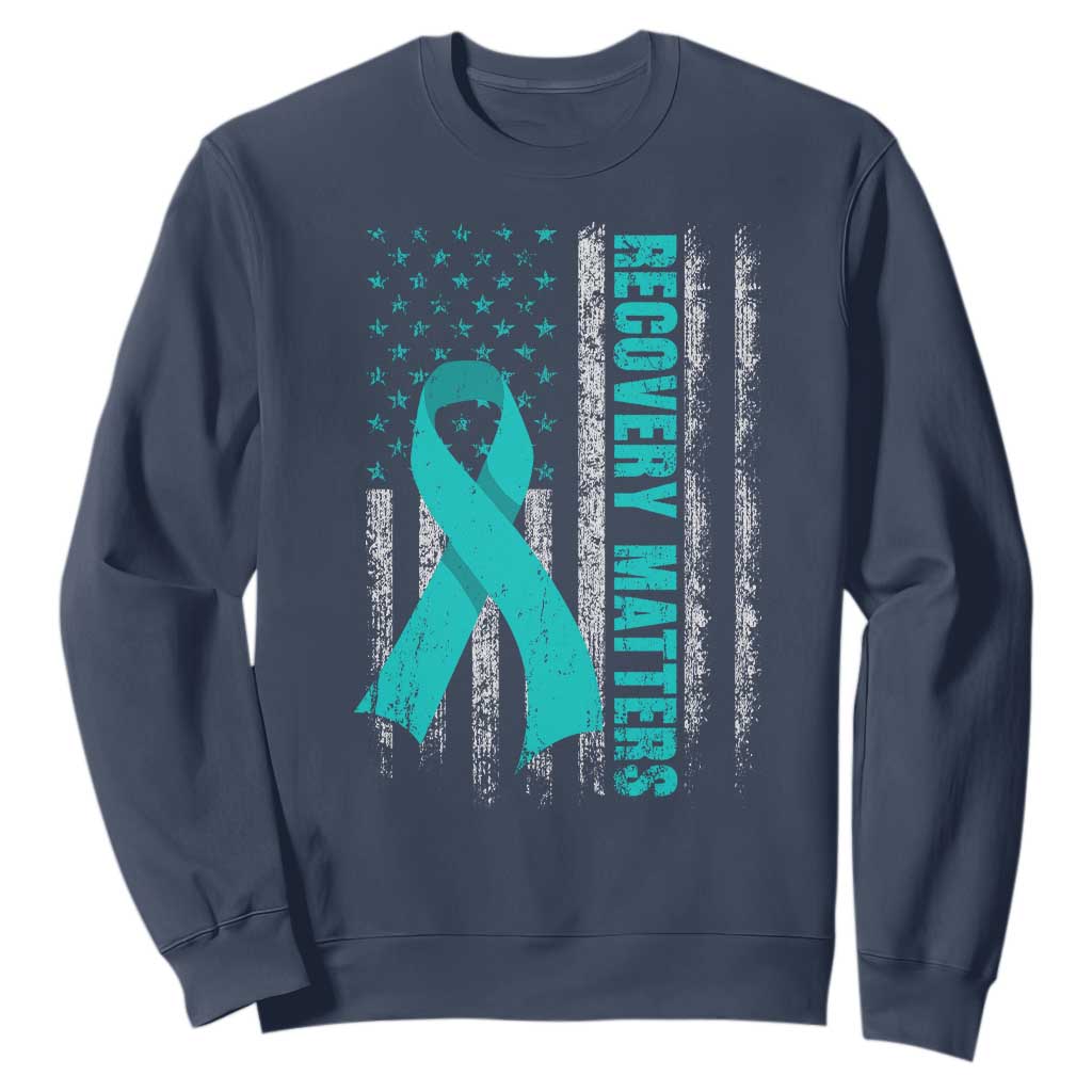 Recovery Matter Sobriety Anniversary Sober AA NA Sweatshirt Vintage American Flag TS11 Navy Print Your Wear