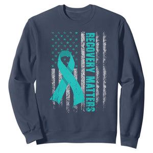 Recovery Matter Sobriety Anniversary Sober AA NA Sweatshirt Vintage American Flag TS11 Navy Print Your Wear