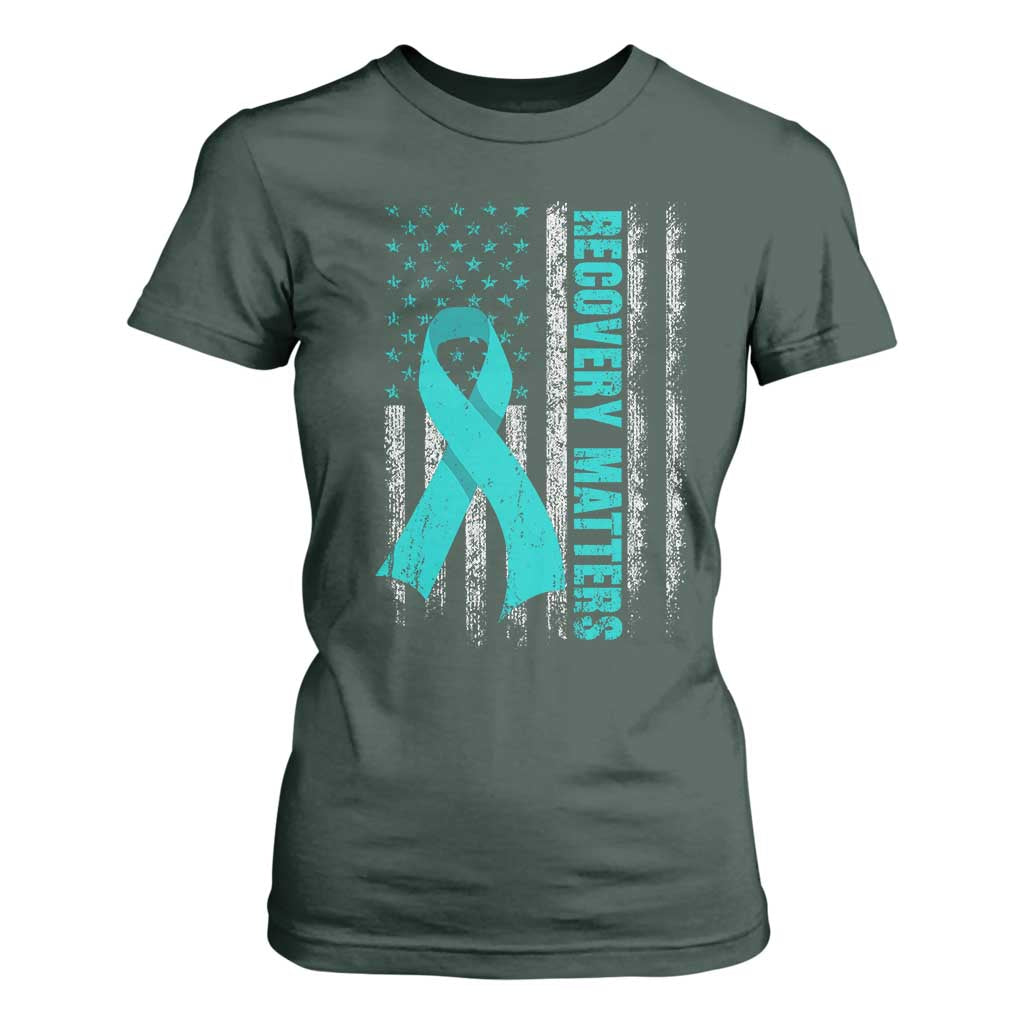 Recovery Matter Sobriety Anniversary Sober AA NA T Shirt For Women Vintage American Flag TS11 Dark Forest Green Print Your Wear