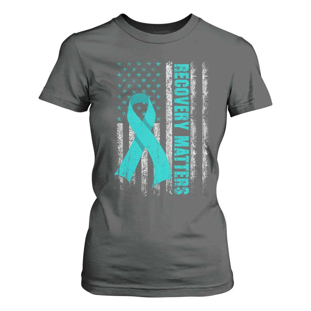 Recovery Matter Sobriety Anniversary Sober AA NA T Shirt For Women Vintage American Flag TS11 Dark Heather Print Your Wear