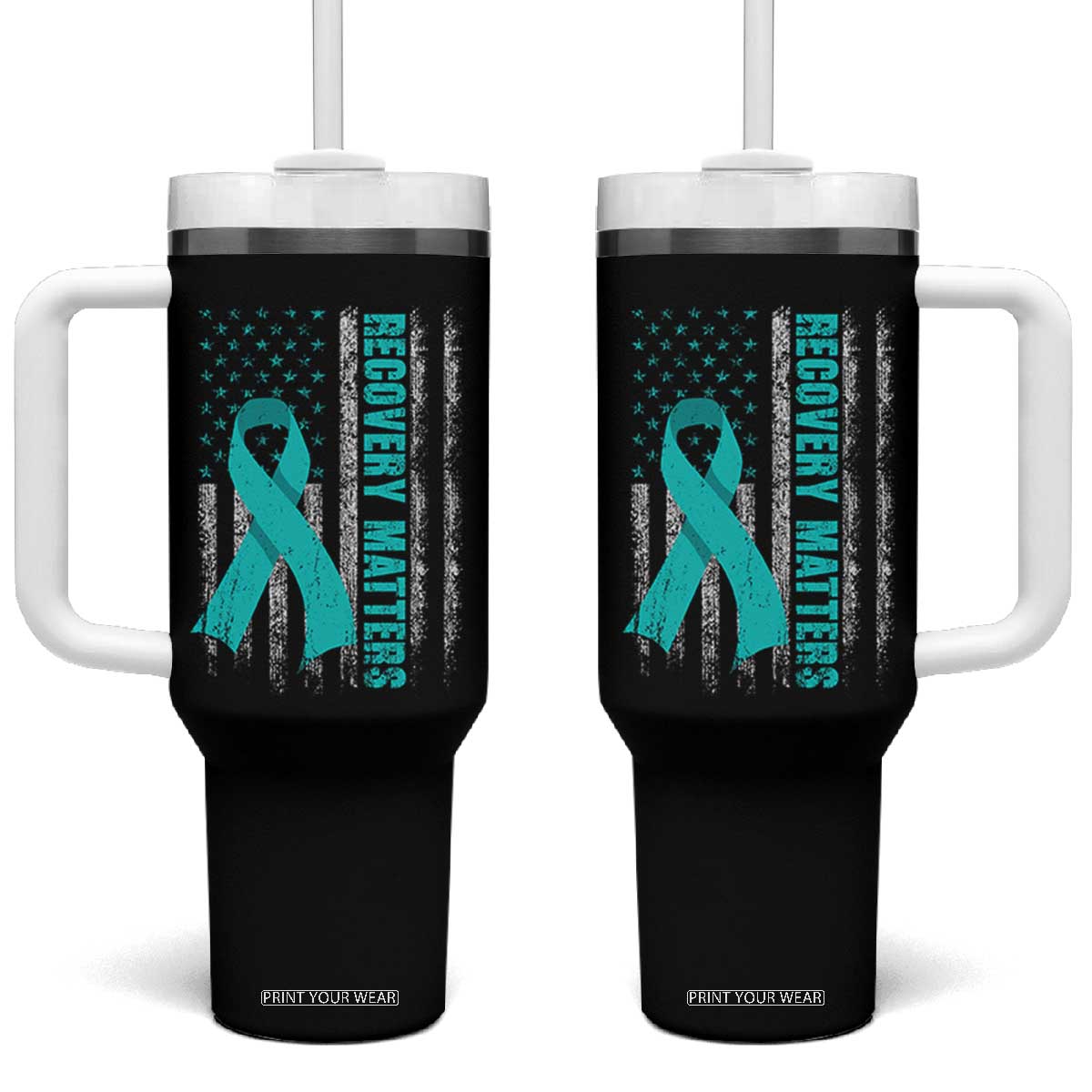 Recovery Matter Sobriety Anniversary Sober AA NA Tumbler With Handle Vintage American Flag TS11 One Size: 40 oz Black Print Your Wear
