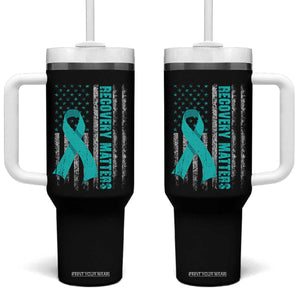 Recovery Matter Sobriety Anniversary Sober AA NA Tumbler With Handle Vintage American Flag TS11 One Size: 40 oz Black Print Your Wear