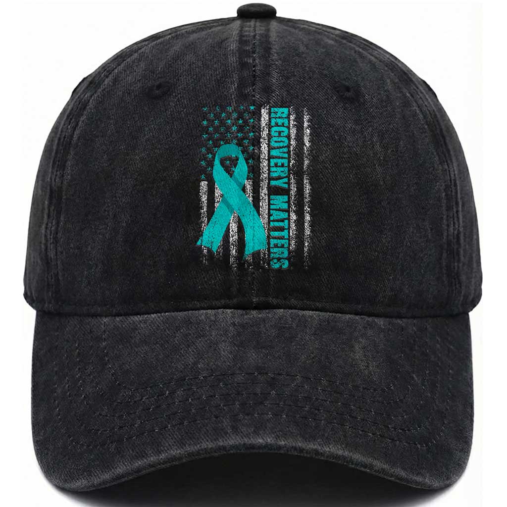 Recovery Matter Sobriety Anniversary Sober AA NA Washed Cotton Baseball Cap Vintage American Flag TS11 Print Your Wear
