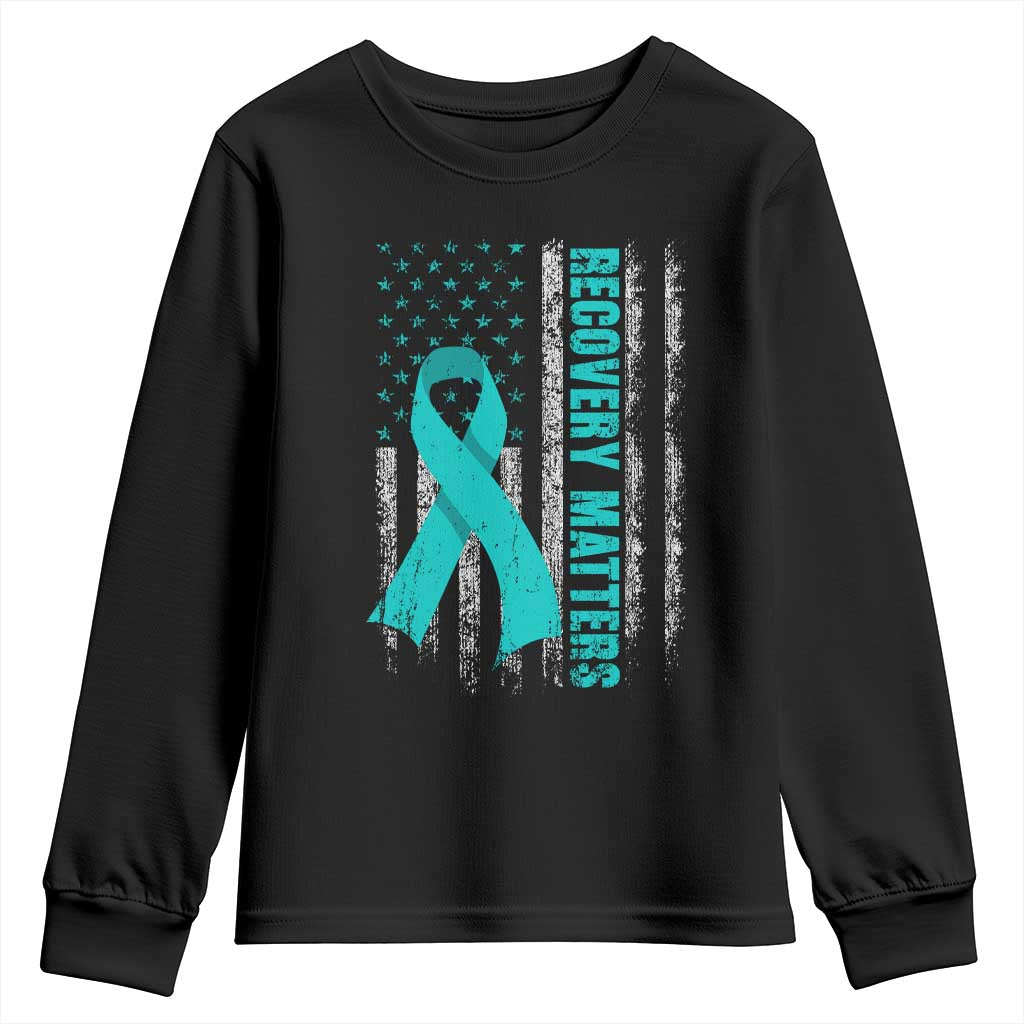 Recovery Matter Sobriety Anniversary Sober AA NA Youth Sweatshirt Vintage American Flag TS11 Black Print Your Wear