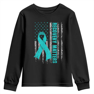 Recovery Matter Sobriety Anniversary Sober AA NA Youth Sweatshirt Vintage American Flag TS11 Black Print Your Wear