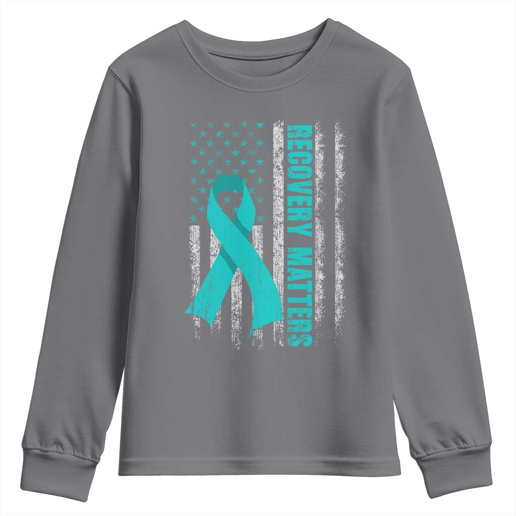Recovery Matter Sobriety Anniversary Sober AA NA Youth Sweatshirt Vintage American Flag TS11 Charcoal Print Your Wear