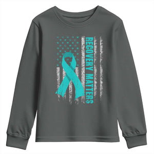 Recovery Matter Sobriety Anniversary Sober AA NA Youth Sweatshirt Vintage American Flag TS11 Dark Heather Print Your Wear