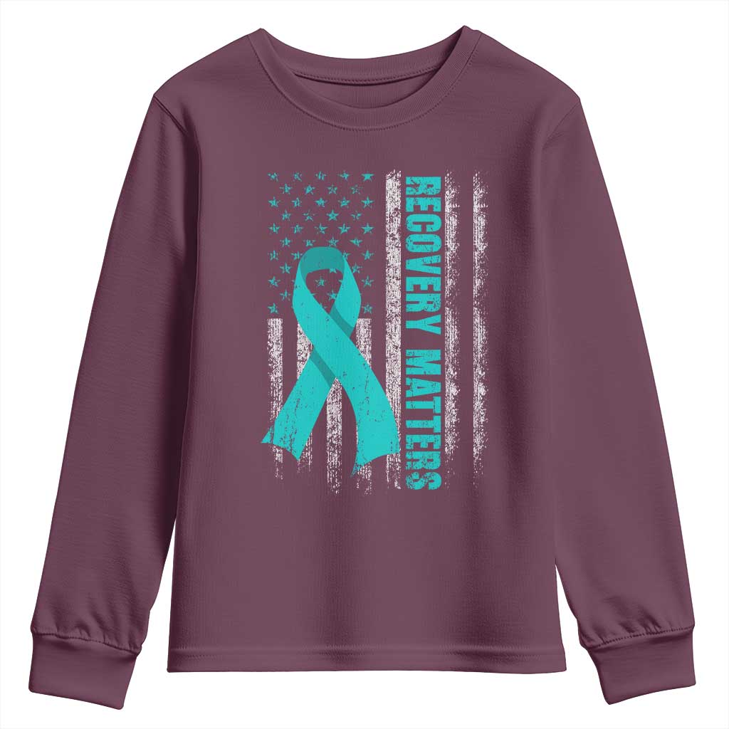 Recovery Matter Sobriety Anniversary Sober AA NA Youth Sweatshirt Vintage American Flag TS11 Maroon Print Your Wear