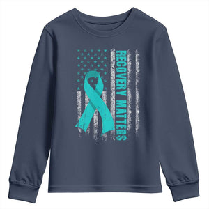 Recovery Matter Sobriety Anniversary Sober AA NA Youth Sweatshirt Vintage American Flag TS11 Navy Print Your Wear
