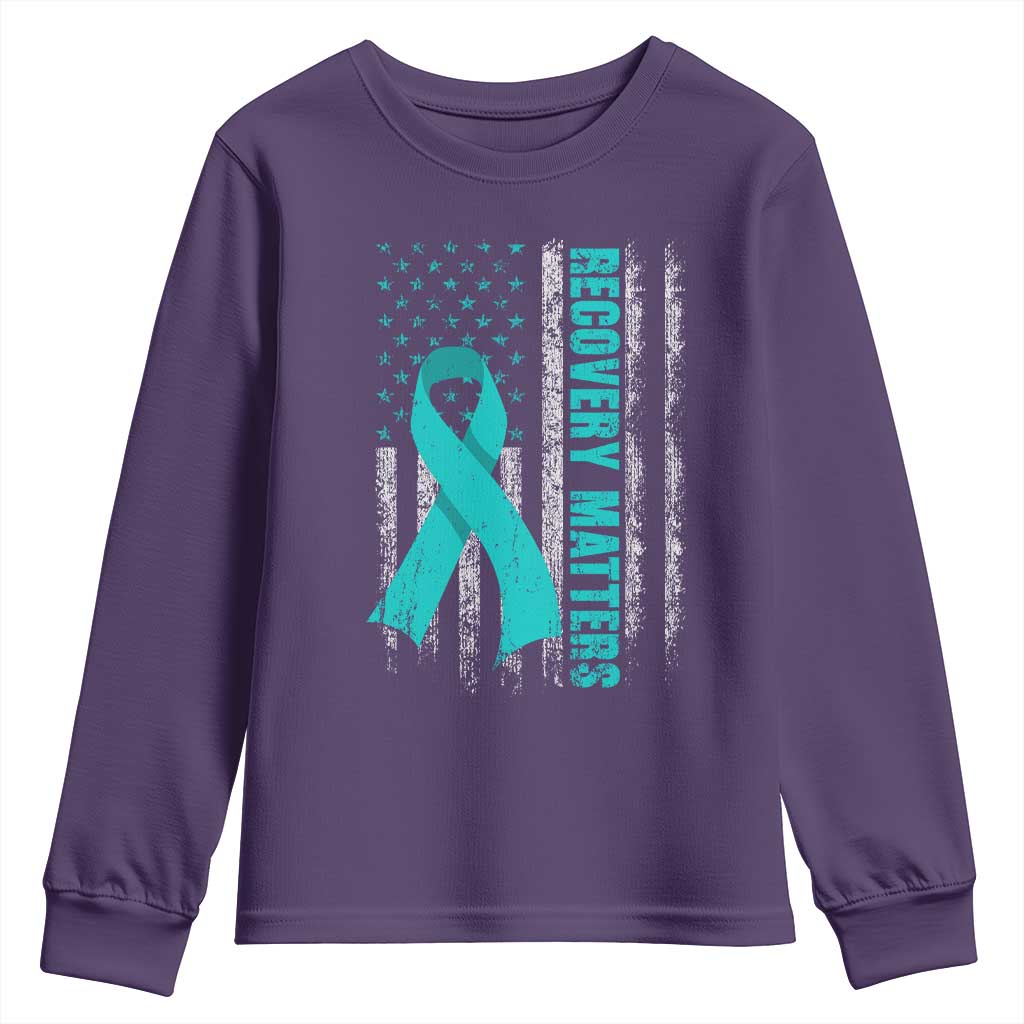 Recovery Matter Sobriety Anniversary Sober AA NA Youth Sweatshirt Vintage American Flag TS11 Purple Print Your Wear