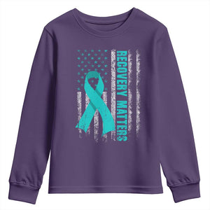Recovery Matter Sobriety Anniversary Sober AA NA Youth Sweatshirt Vintage American Flag TS11 Purple Print Your Wear