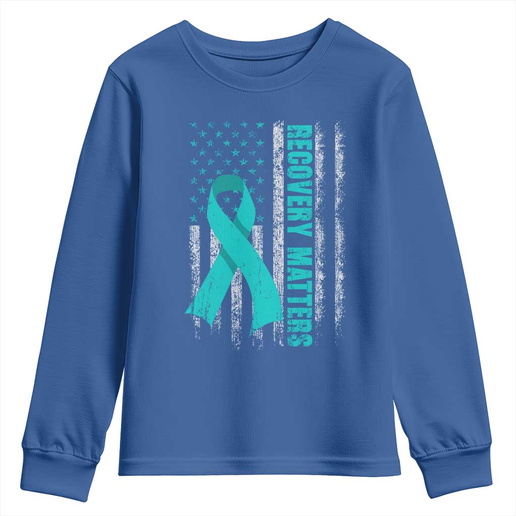Recovery Matter Sobriety Anniversary Sober AA NA Youth Sweatshirt Vintage American Flag TS11 Royal Blue Print Your Wear