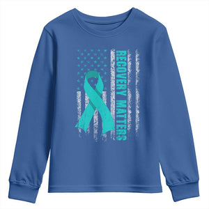 Recovery Matter Sobriety Anniversary Sober AA NA Youth Sweatshirt Vintage American Flag TS11 Royal Blue Print Your Wear