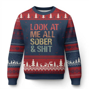 Look At Me All Sober And Shit Ugly Christmas Sweater Funny Addiction Recovery TS11 Navy Red Print Your Wear