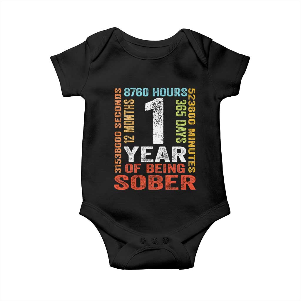 1 Year Of Being Sober Baby Onesie 1 Year Sobriety Anniversary Addiction Recovery TS11 Black Print Your Wear
