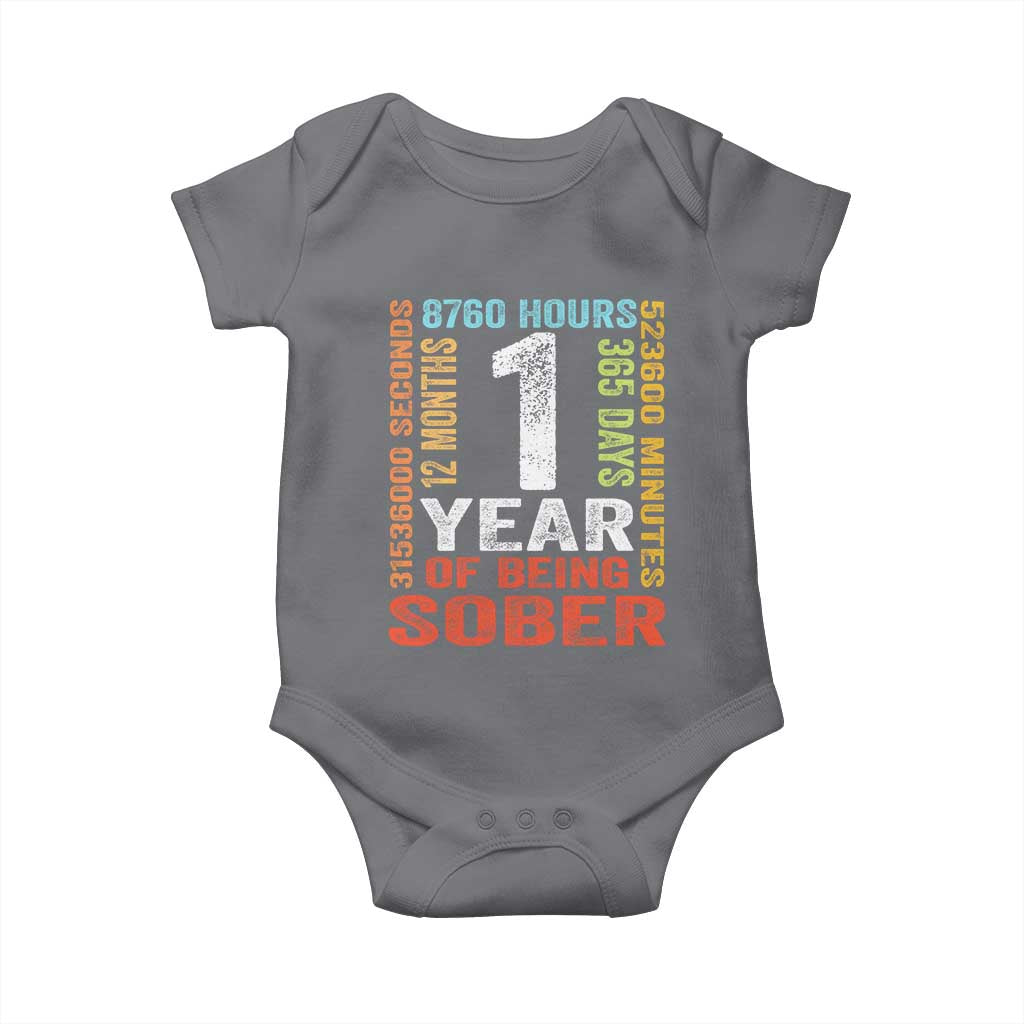 1 Year Of Being Sober Baby Onesie 1 Year Sobriety Anniversary Addiction Recovery TS11 Charcoal Print Your Wear