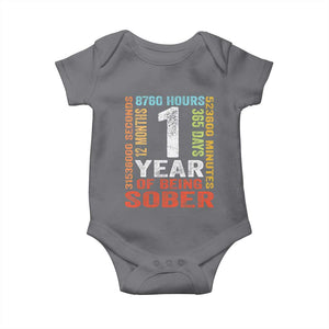 1 Year Of Being Sober Baby Onesie 1 Year Sobriety Anniversary Addiction Recovery TS11 Charcoal Print Your Wear