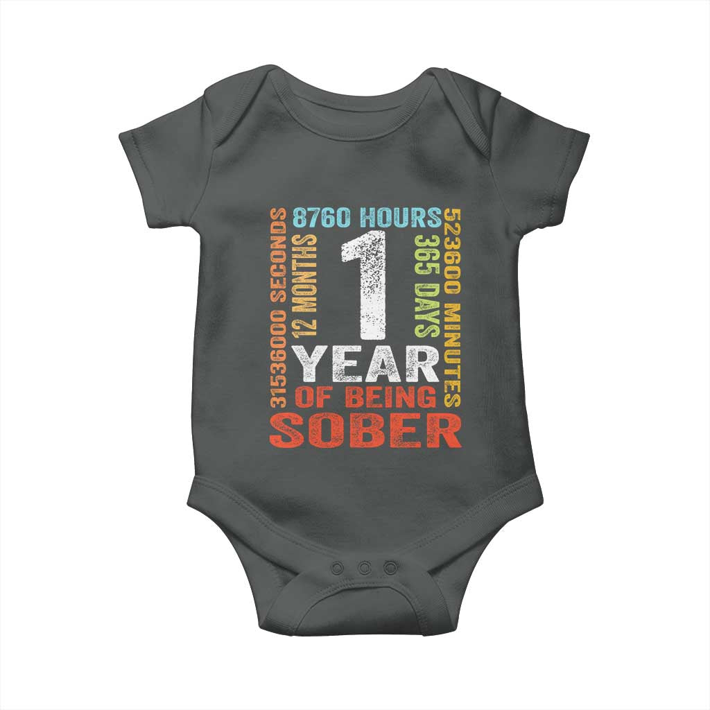 1 Year Of Being Sober Baby Onesie 1 Year Sobriety Anniversary Addiction Recovery TS11 Dark Heather Print Your Wear