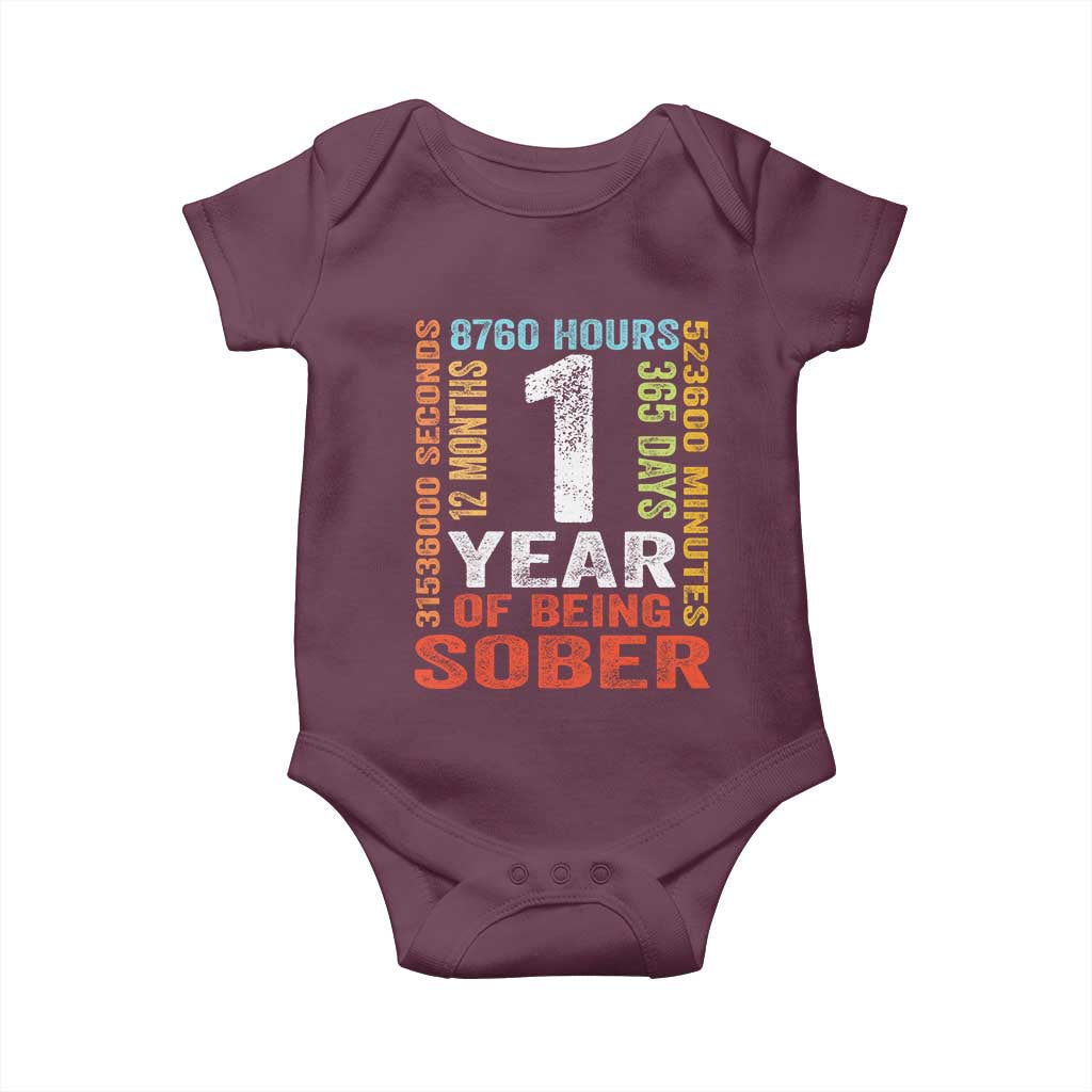 1 Year Of Being Sober Baby Onesie 1 Year Sobriety Anniversary Addiction Recovery TS11 Maroon Print Your Wear