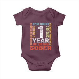 1 Year Of Being Sober Baby Onesie 1 Year Sobriety Anniversary Addiction Recovery TS11 Maroon Print Your Wear