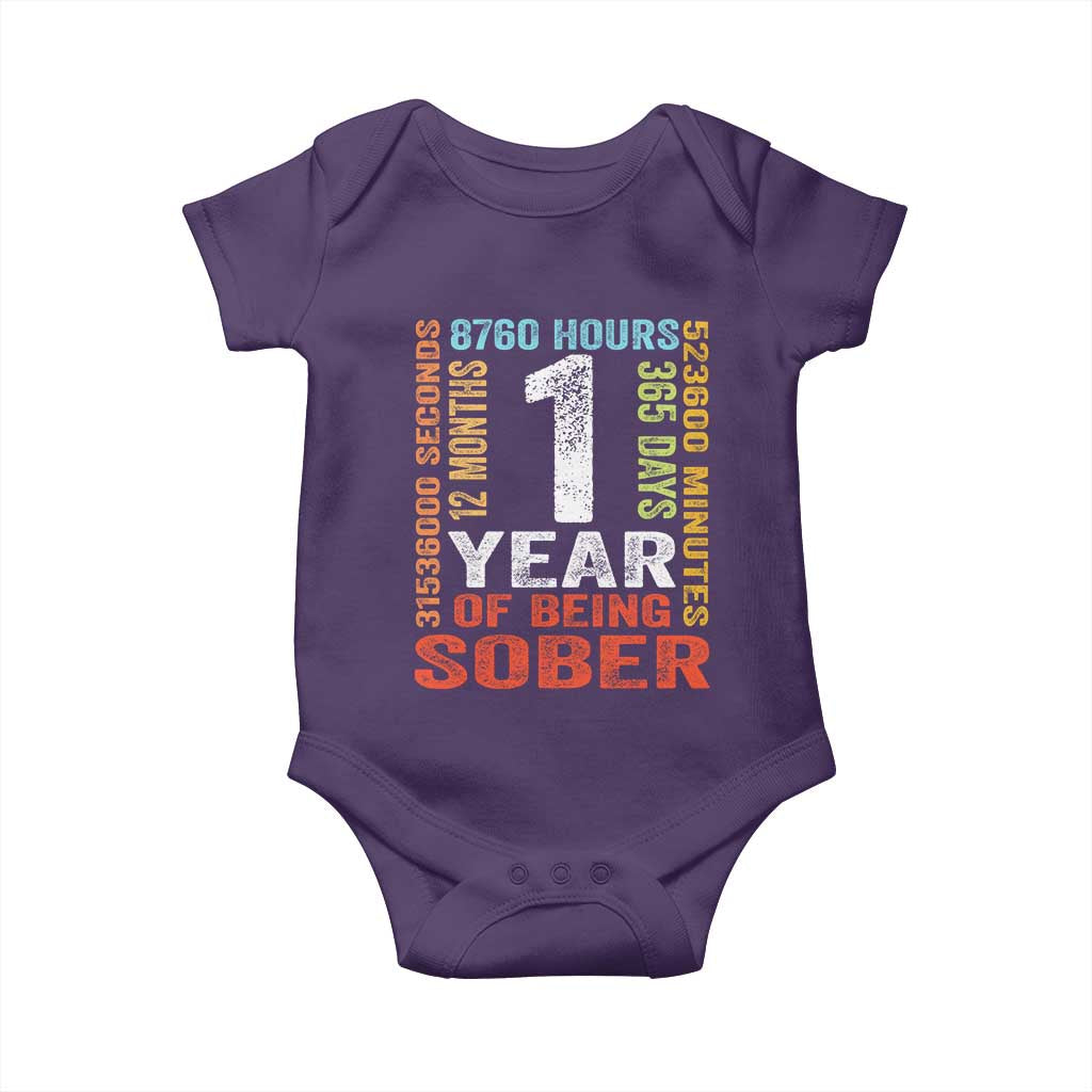 1 Year Of Being Sober Baby Onesie 1 Year Sobriety Anniversary Addiction Recovery TS11 Purple Print Your Wear