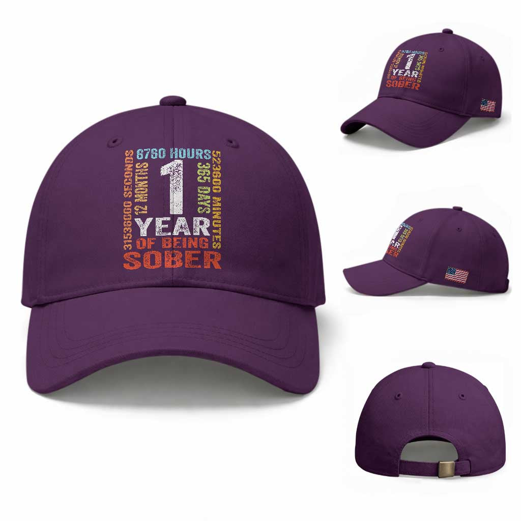 1 Year Of Being Sober Baseball Cap 1 Year Sobriety Anniversary Addiction Recovery TS11 Baseball Cap Universal Fit Purple Print Your Wear