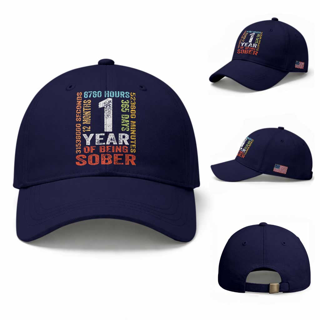 1 Year Of Being Sober Baseball Cap 1 Year Sobriety Anniversary Addiction Recovery TS11 Baseball Cap Universal Fit Dark Blue Print Your Wear