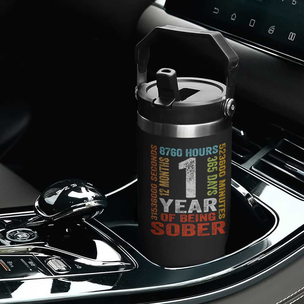 1 Year Of Being Sober Flip Straw Tumbler 1 Year Sobriety Anniversary Addiction Recovery TS11 Print Your Wear