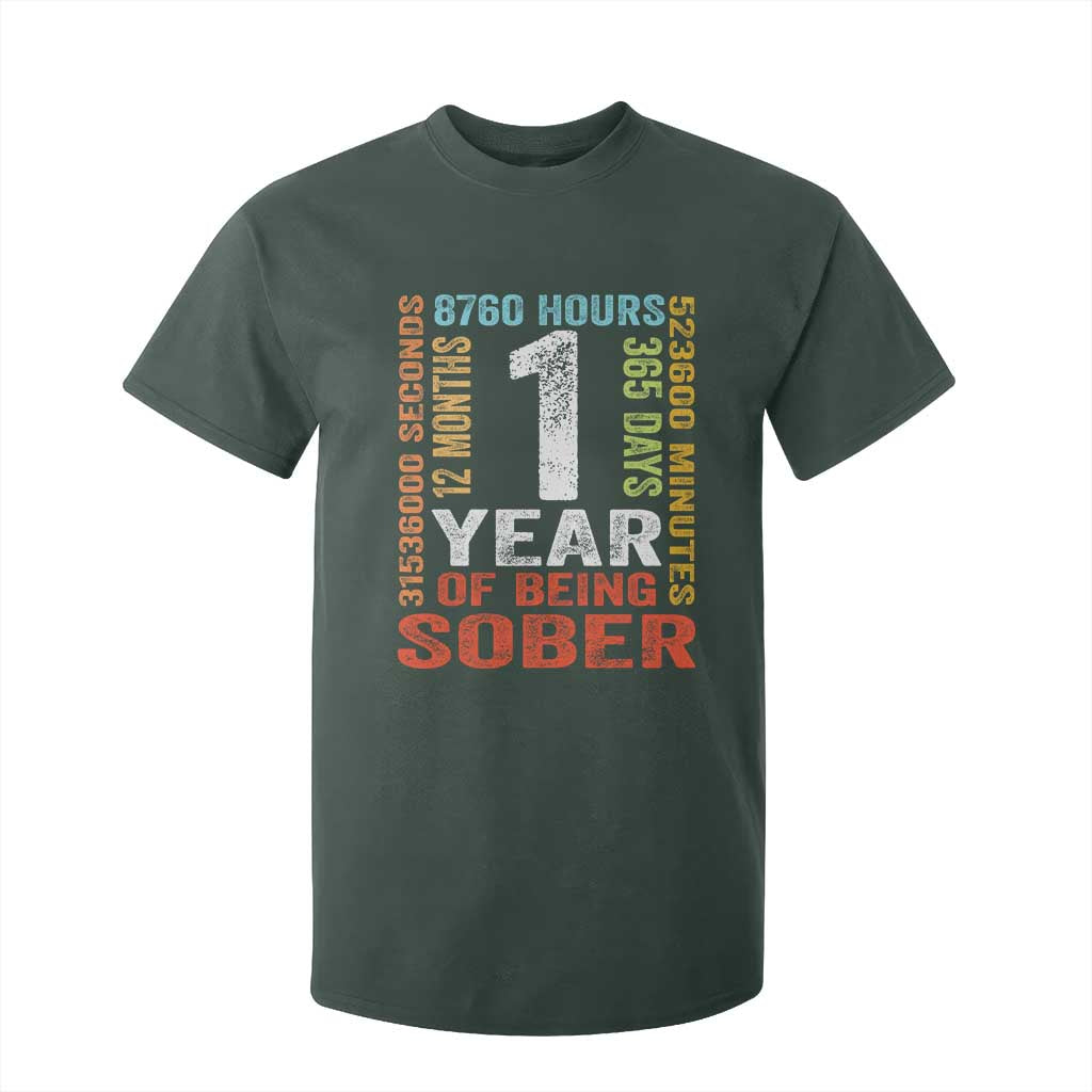 1 Year Of Being Sober T Shirt For Kid 1 Year Sobriety Anniversary Addiction Recovery TS11 Dark Forest Green Print Your Wear