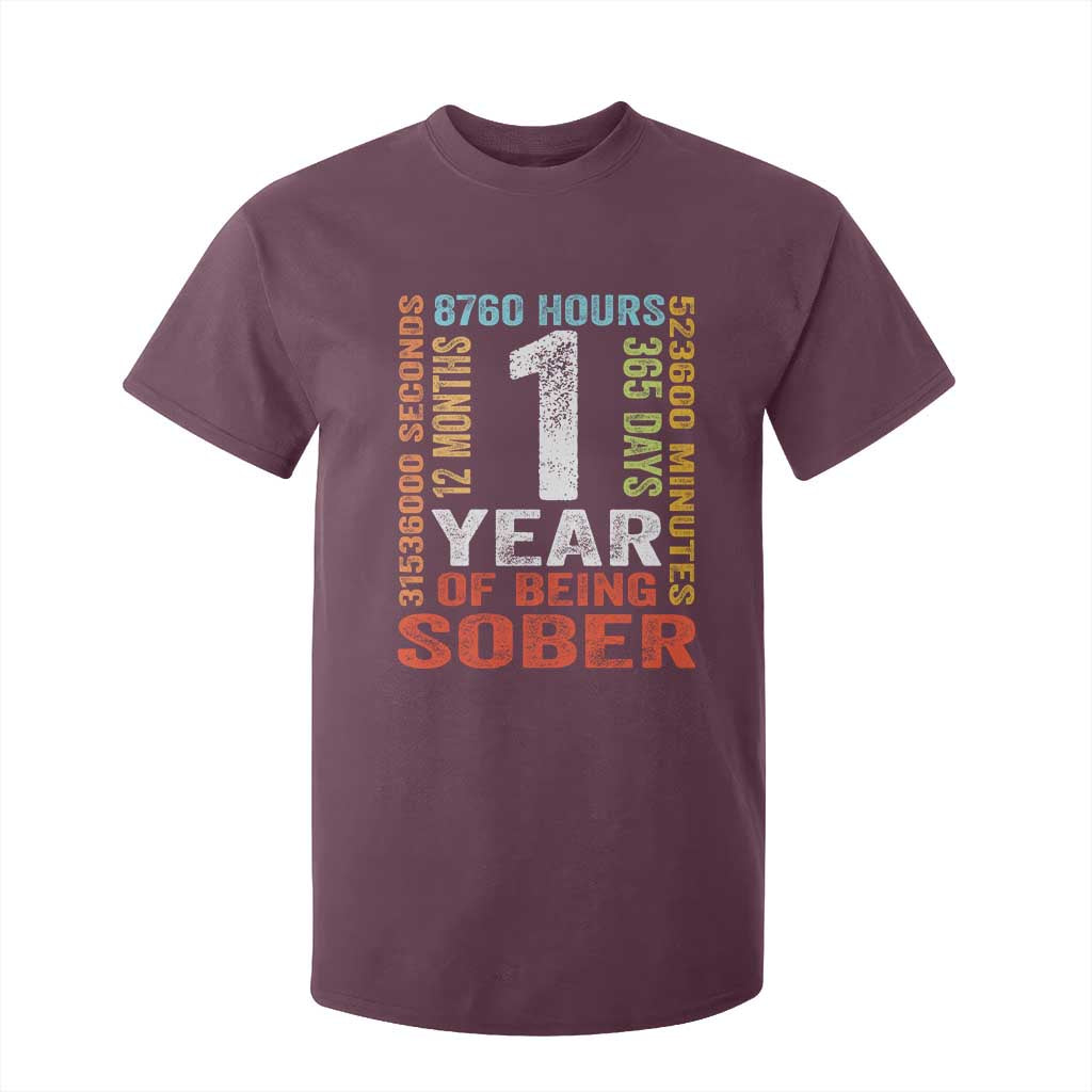 1 Year Of Being Sober T Shirt For Kid 1 Year Sobriety Anniversary Addiction Recovery TS11 Maroon Print Your Wear